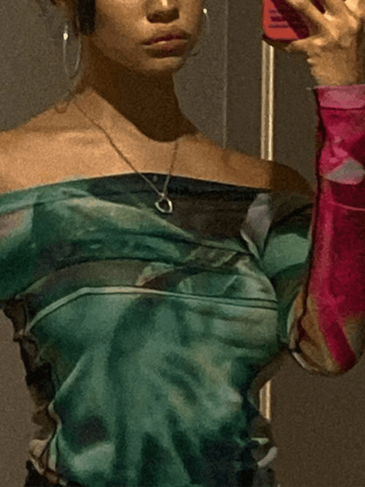 Y2K Mesh Crop Top: Coquette Aesthetic Off-Shoulder Print - Grunge Style, Cute Tops, Pastel Goth