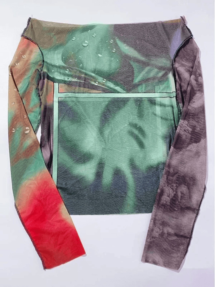 Y2K Mesh Crop Top: Coquette Aesthetic Off-Shoulder Print - Grunge Style, Cute Tops, Pastel Goth