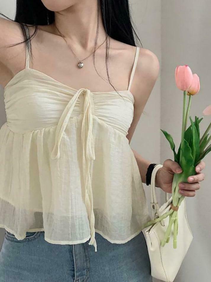 Y2K Mesh Crop Top: Tie-Front Ruched, Coquette Aesthetic, Grunge Style, Cute Pastel Goth Outfit