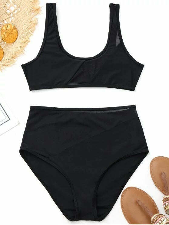 Y2K Mesh Insert High Waisted Sports Bikini - Coquette Aesthetic Swimsuit