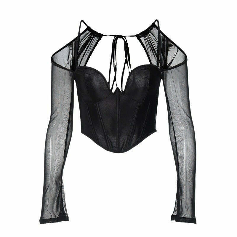 Y2K Mesh Sleeves Camisole Top: Coquette Aesthetic with a Touch of Grunge Style for Women