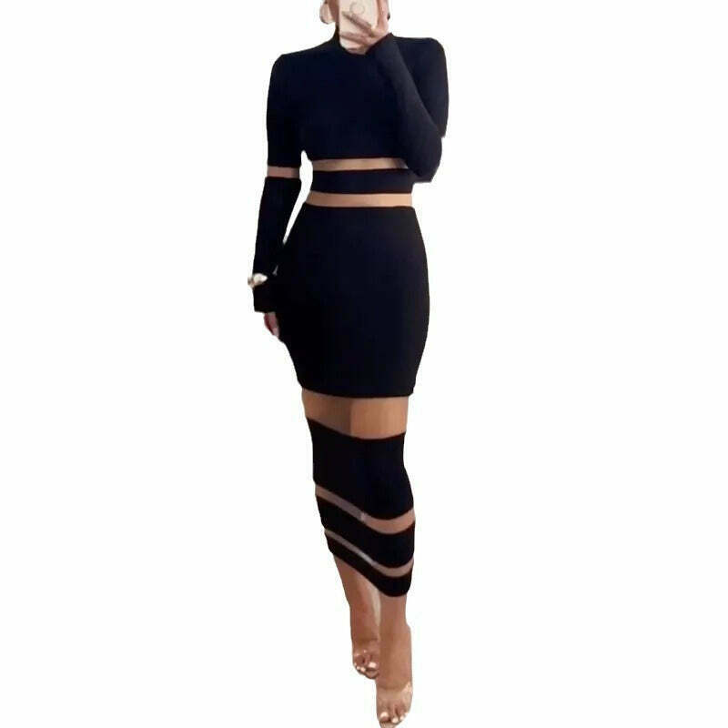 Y2K Mesh Stitching Sexy Long Dress - Coquette Grunge Pastel Goth Preppy