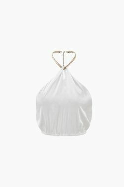 Y2K Metal Chain Halterneck Cami Top - Coquette Aesthetic Grunge Style - Cute Pastel Goth Fashion