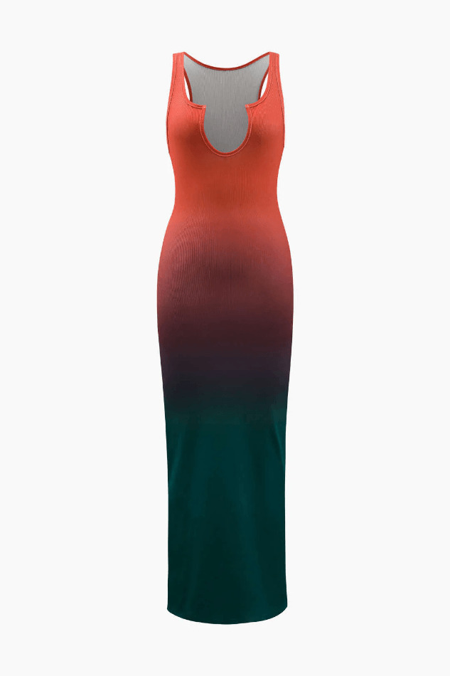 Y2K Ombre Ribbed Sleeveless Midi Dress - Coquette Aesthetic with Grunge & Pastel Goth Vibes