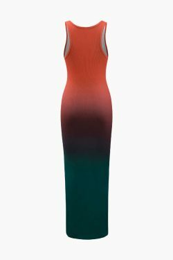 Y2K Ombre Ribbed Sleeveless Midi Dress - Coquette Aesthetic with Grunge & Pastel Goth Vibes