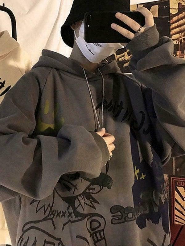 Y2K Oversize Graffiti Print Hoodie - Coquette Aesthetic, Grunge Style, Cute Tops, Pastel Goth