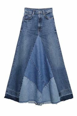 Y2K Patchwork Denim Skirt: Coquette Aesthetic Grunge Style - Cute Cargo Skirt for Women