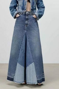 Y2K Patchwork Denim Skirt: Coquette Aesthetic Grunge Style - Cute Cargo Skirt for Women