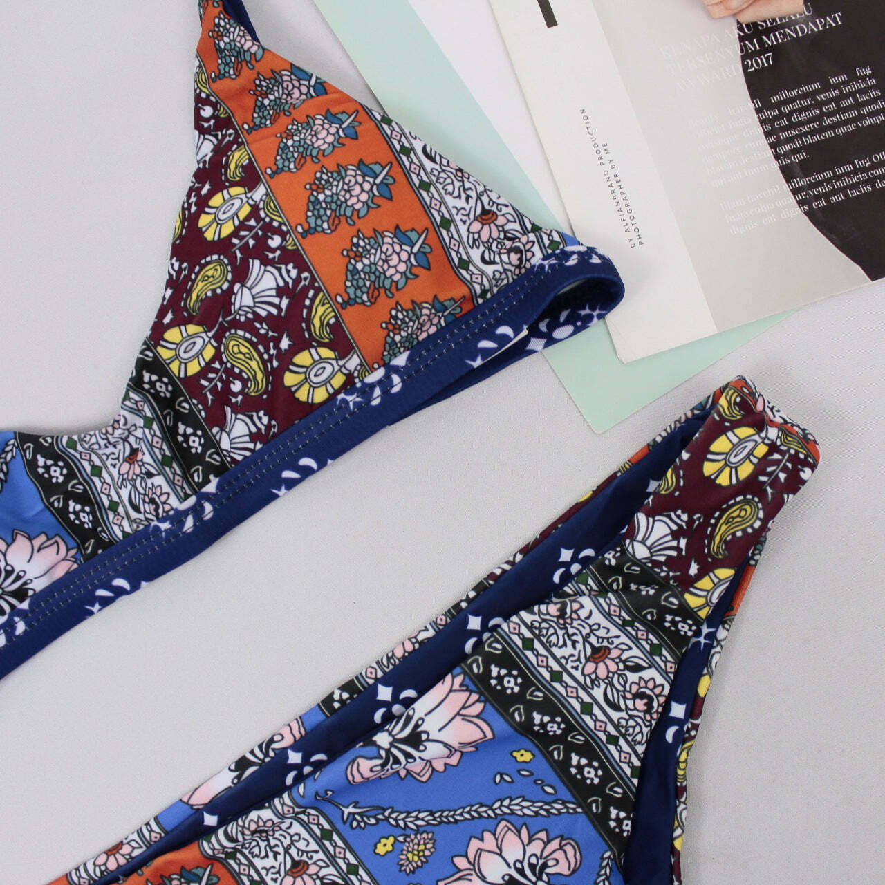 Y2K Patchwork Print Bralette Bikini Set - Trendy Scoop Neck Women's Fashion