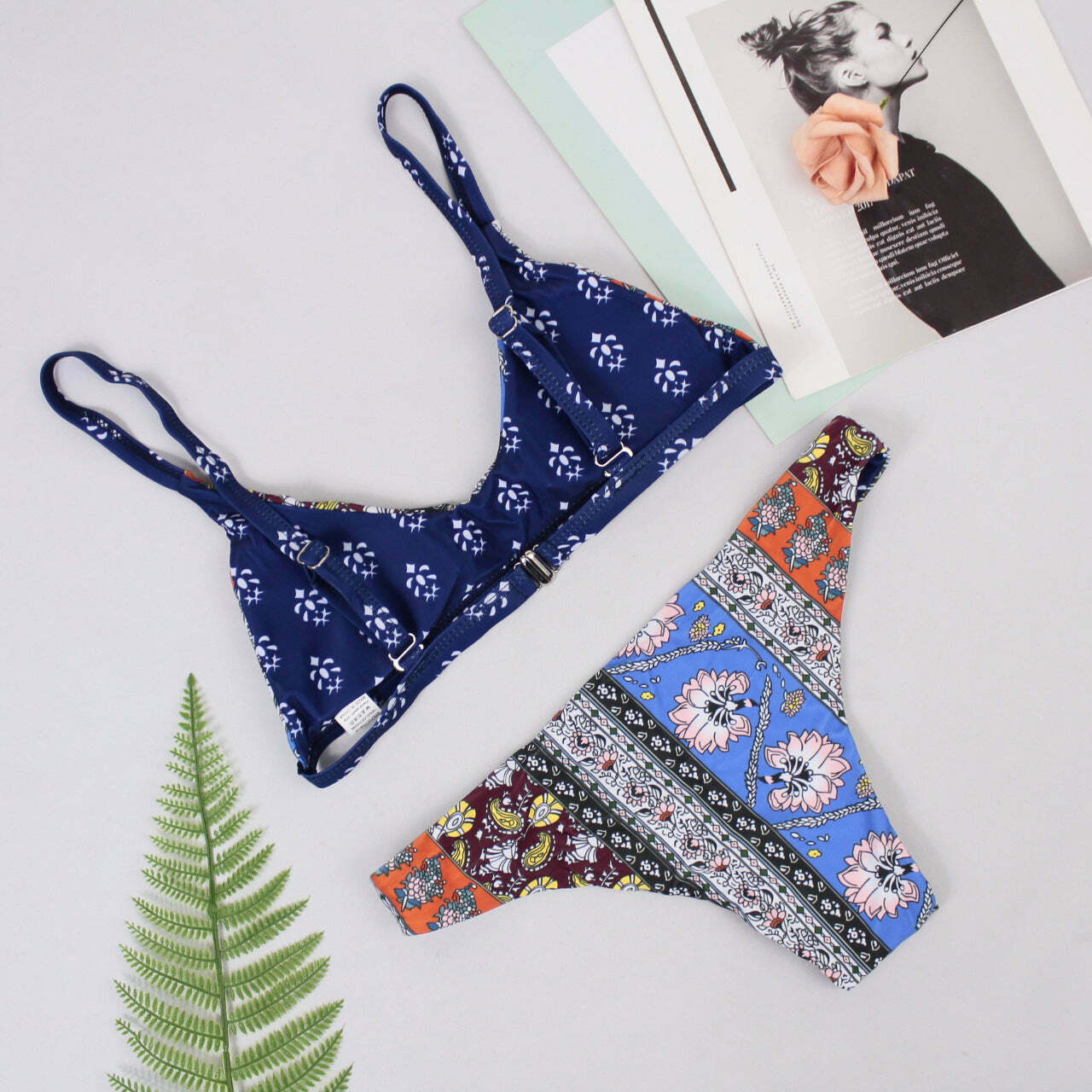 Y2K Patchwork Print Bralette Bikini Set - Trendy Scoop Neck Women's Fashion