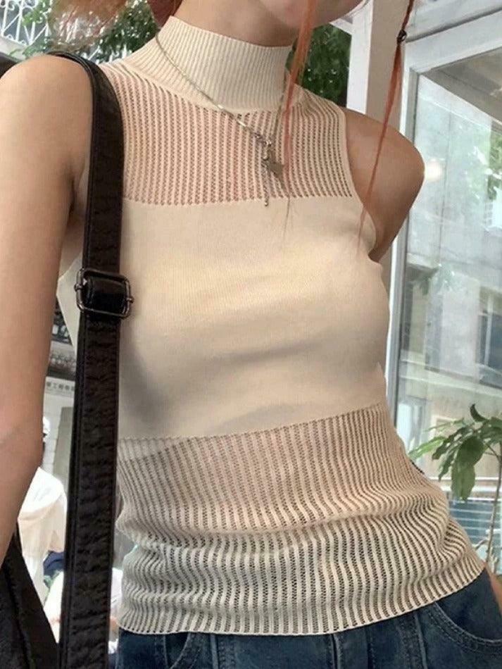 Y2K Patchwork Sleeveless Knit Crop Top - Coquette Aesthetic Grunge Outfits
