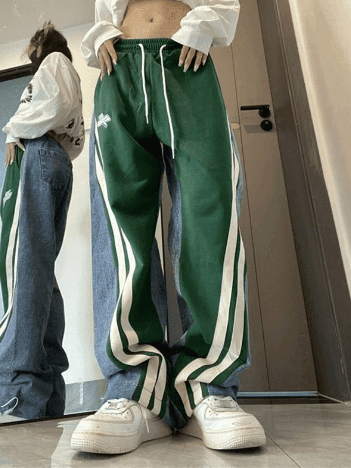Y2K Patchwork Striped Baggy Boyfriend Jeans - Coquette Aesthetic Grunge Style Women's Fashion