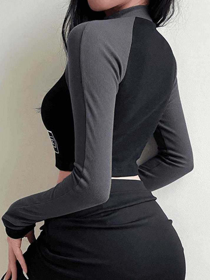 Y2K Patchwork Zip-Up Crop Top: Coquette Aesthetic Grunge Style - Cute Pastel Goth Fashion for Women