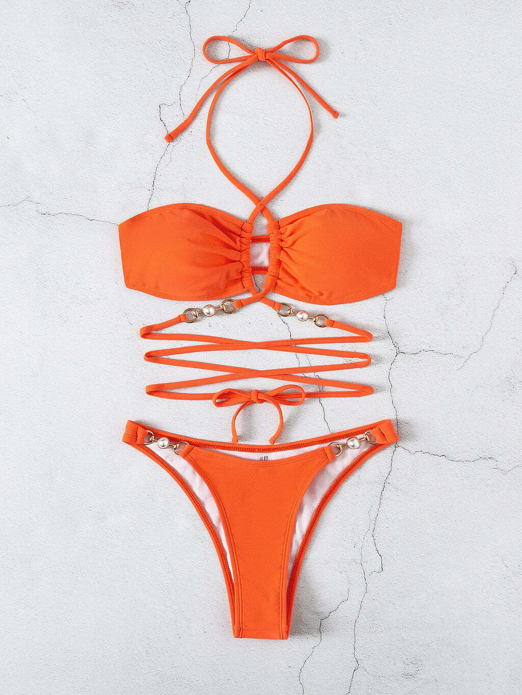 Y2K Pearl Neck Beach Bikini: Coquette Aesthetic, Grunge Style, Cute Tops, Pastel Goth