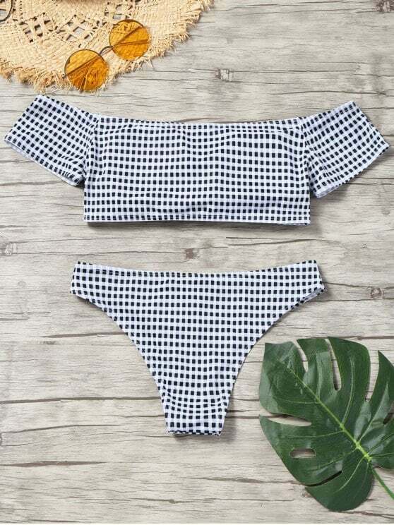 Y2K Plaid Bikini Set: Trendy Off-Shoulder Style for Women's Fashion