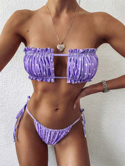 Y2K Pleated Bandeau Bikini: Coquette Aesthetic, Grunge Style, Pastel Goth, Cute Tops, Cargo Skirt