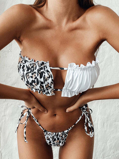 Y2K Pleated Bandeau Bikini: Coquette Aesthetic, Grunge Style, Pastel Goth, Cute Tops, Cargo Skirt
