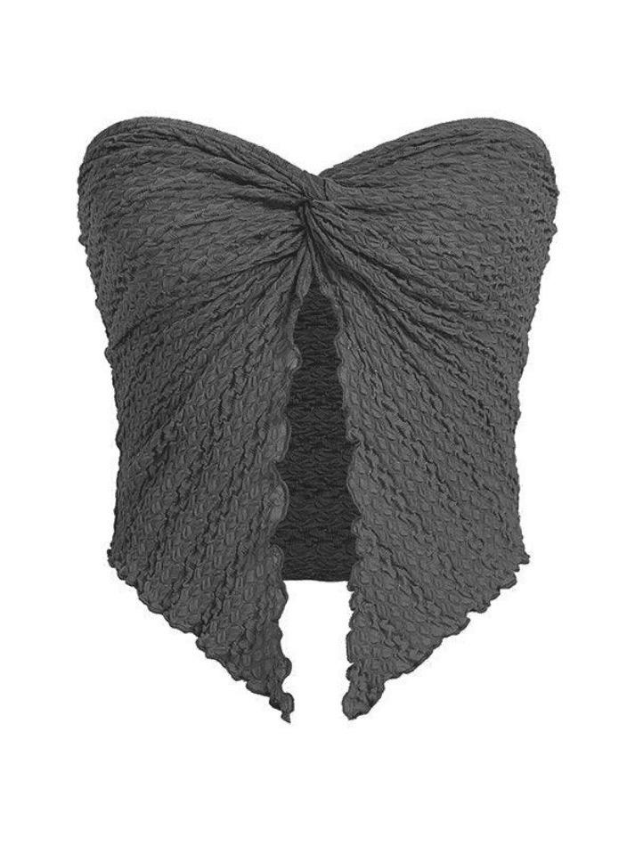 Y2K Pleated Halter Bandeau Top: Coquette Aesthetic, Grunge Style, Cute Tops, Pastel Goth - Women's
