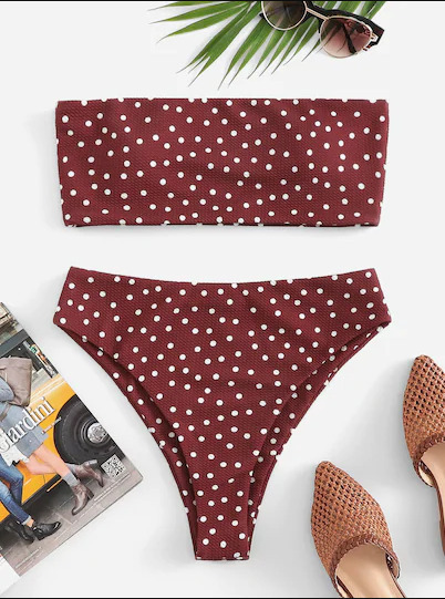 Y2K Polka Dot Bandeau Bikini - Coquette Aesthetic Swimwear for Women