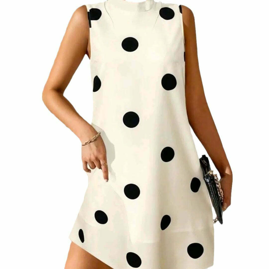 Y2K Polka Dot Sleeveless Dress: Coquette Aesthetic with Grunge & Pastel Goth Vibes