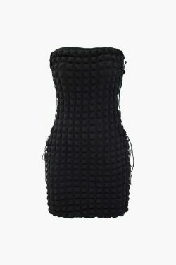 Y2K Popcorn Textured Mini Dress - Coquette Aesthetic, Grunge Style, Cute Tops