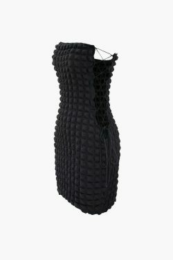 Y2K Popcorn Textured Mini Dress - Coquette Aesthetic, Grunge Style, Cute Tops