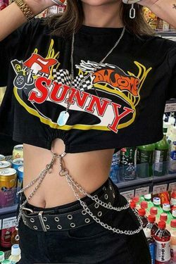 Y2K Punk Chains Top: Grunge Aesthetic Fashion with Coquette Style and Edgy Vibes