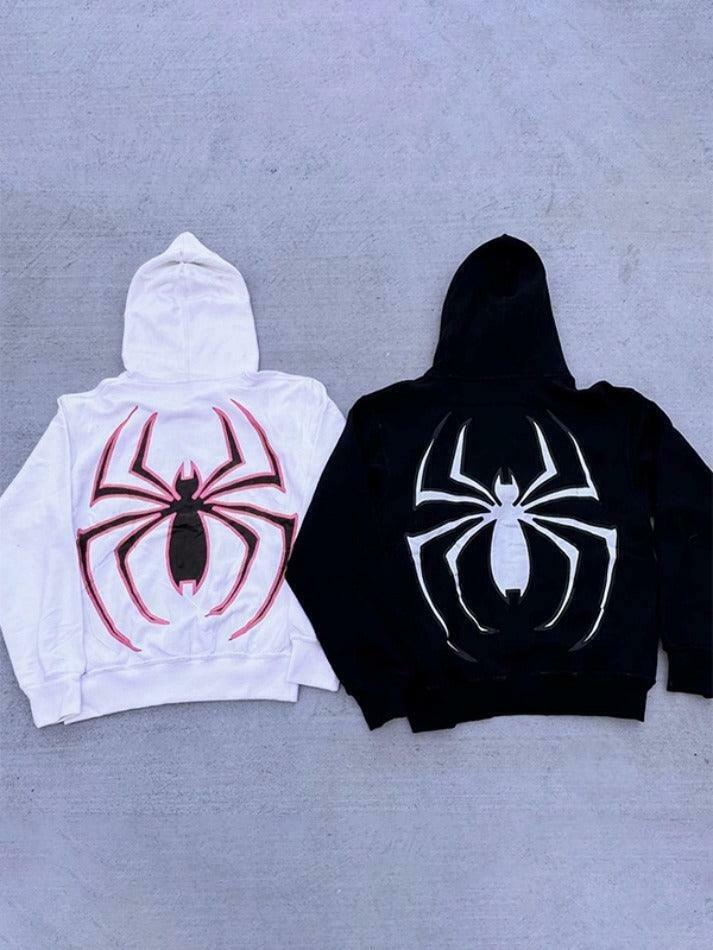 Y2K Punk Spider Print Oversized Hoodie for Women - Coquette Aesthetic Grunge Style Fashion