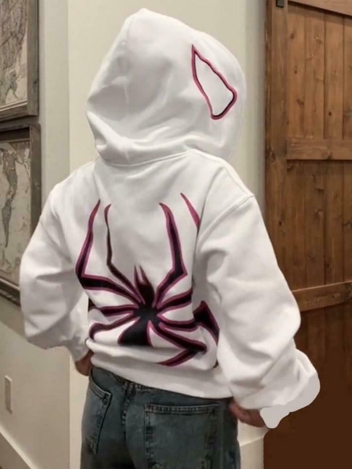 Y2K Punk Spider Print Oversized Hoodie for Women - Coquette Aesthetic Grunge Style Fashion