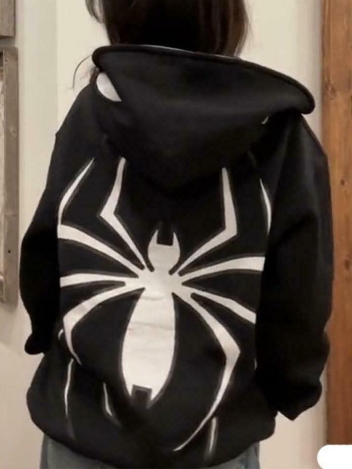 Y2K Punk Spider Print Oversized Hoodie for Women - Coquette Aesthetic Grunge Style Fashion