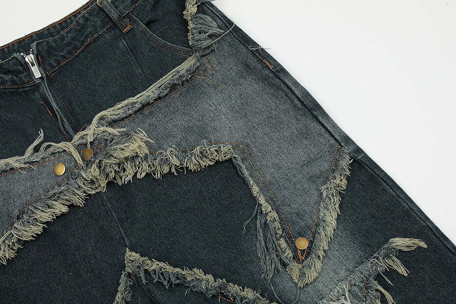 Y2K Raw Hem Star Jorts: Coquette Aesthetic Grunge Style Cargo Skirt