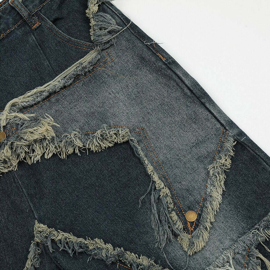 Y2K Raw Hem Star Jorts: Coquette Aesthetic Grunge Style Cargo Skirt