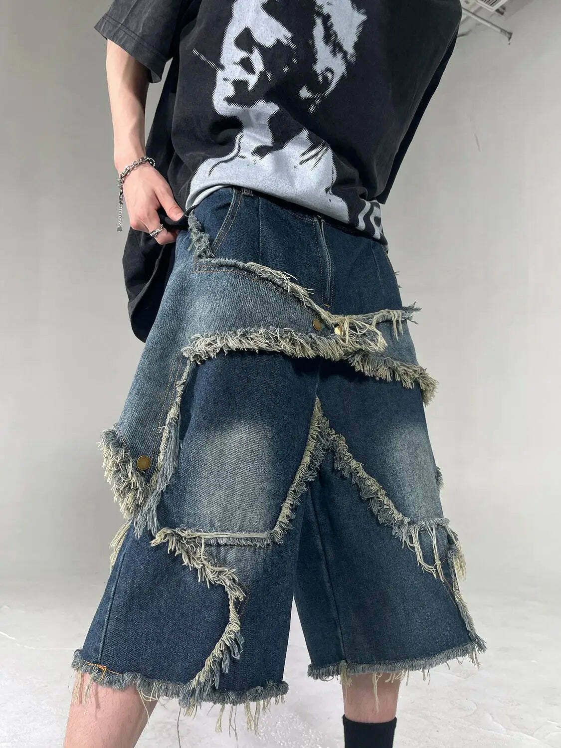 Y2K Raw Hem Star Jorts: Coquette Aesthetic Grunge Style Cargo Skirt