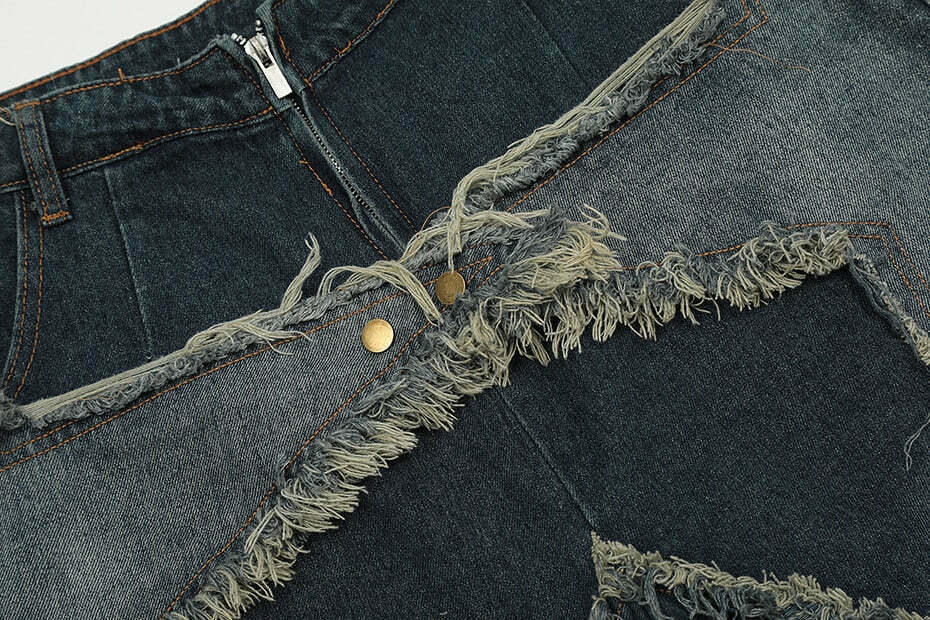 Y2K Raw Hem Star Jorts: Coquette Aesthetic Grunge Style Cargo Skirt