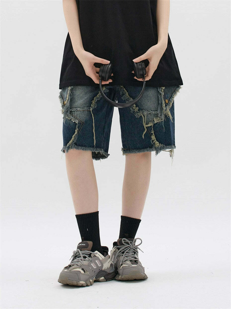 Y2K Raw Hem Star Jorts: Coquette Aesthetic Grunge Style Cargo Skirt