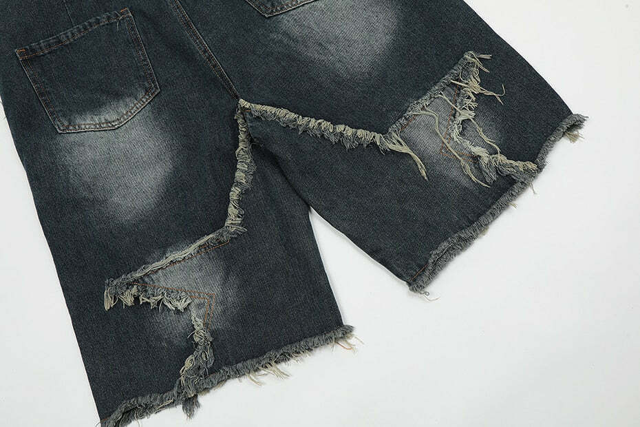 Y2K Raw Hem Star Jorts: Coquette Aesthetic Grunge Style Cargo Skirt