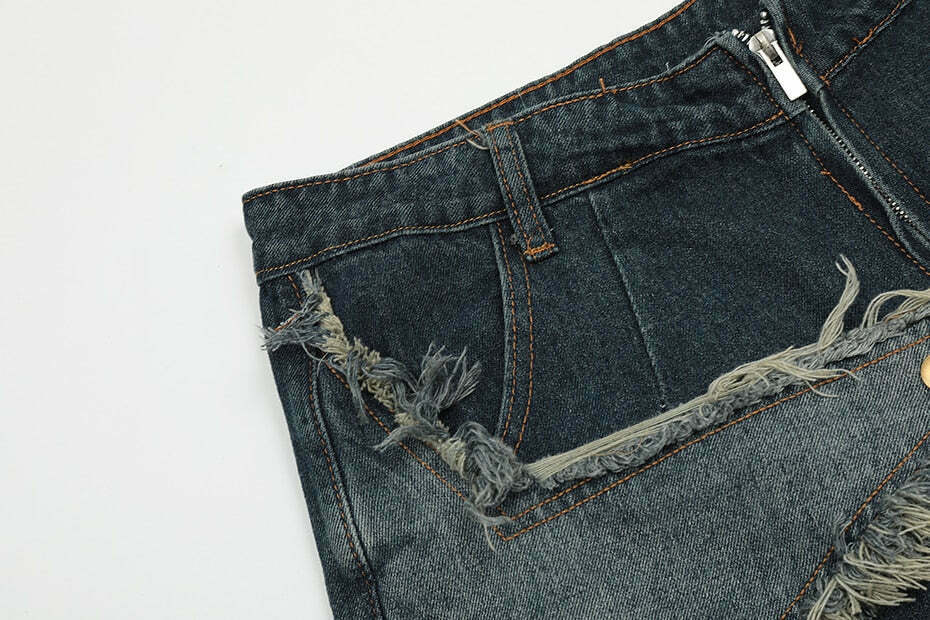 Y2K Raw Hem Star Jorts: Coquette Aesthetic Grunge Style Cargo Skirt