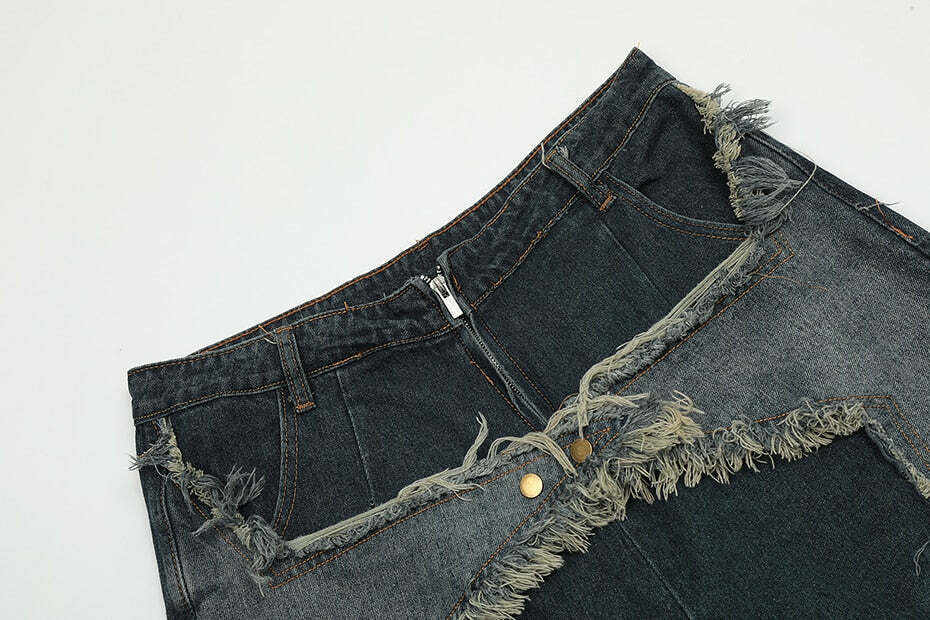 Y2K Raw Hem Star Jorts: Coquette Aesthetic Grunge Style Cargo Skirt