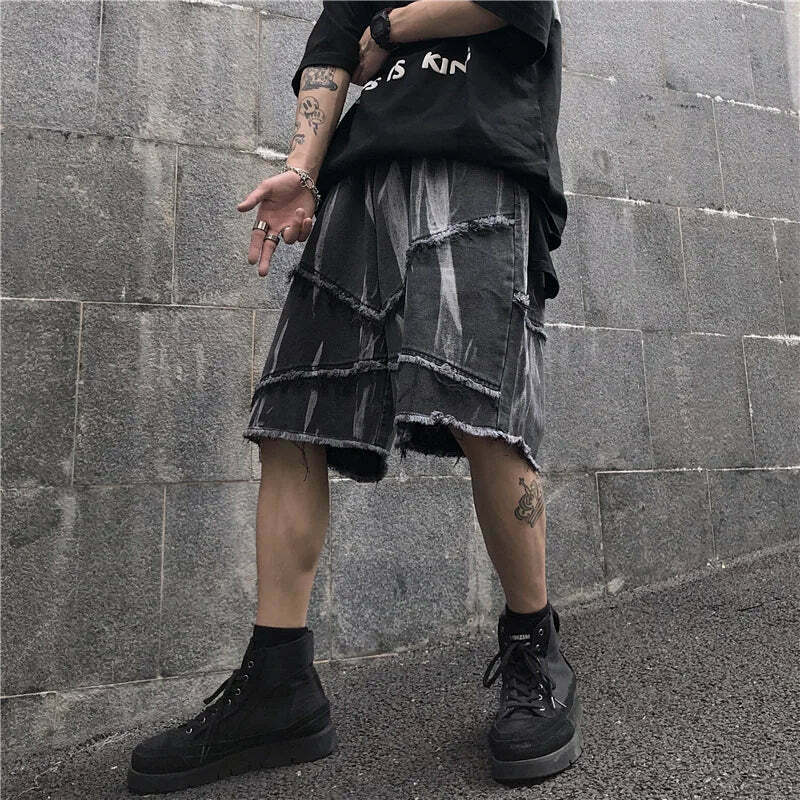 Y2K Rebellion Frayed Denim Shorts - Coquette Aesthetic Grunge Style Cargo Skirt