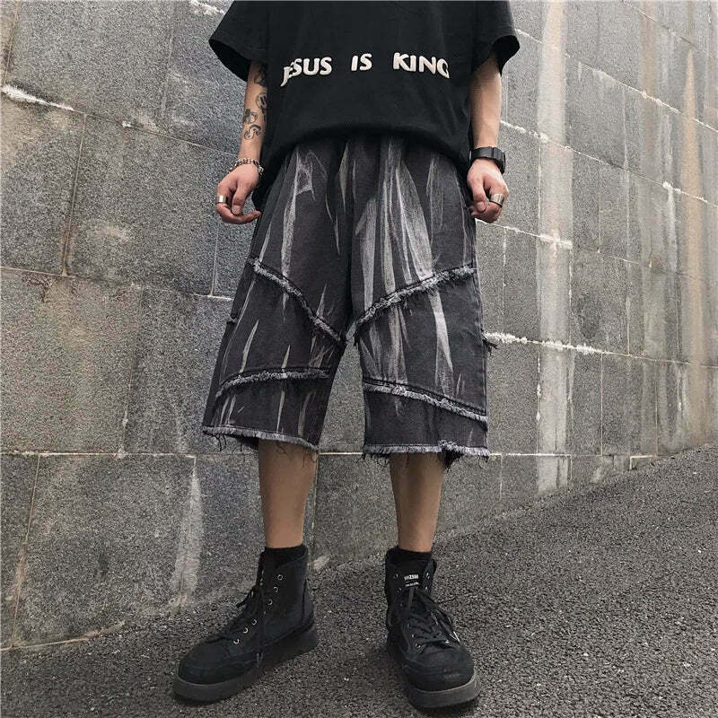 Y2K Rebellion Frayed Denim Shorts - Coquette Aesthetic Grunge Style Cargo Skirt