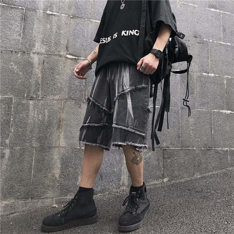 Y2K Rebellion Frayed Denim Shorts - Coquette Aesthetic Grunge Style Cargo Skirt