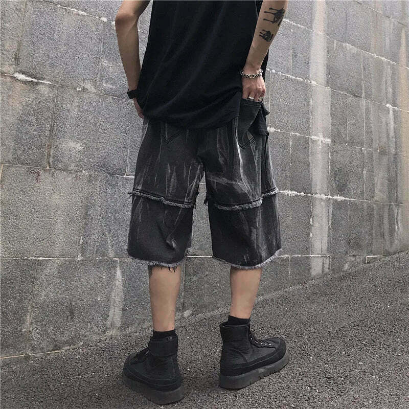 Y2K Rebellion Frayed Denim Shorts - Coquette Aesthetic Grunge Style Cargo Skirt