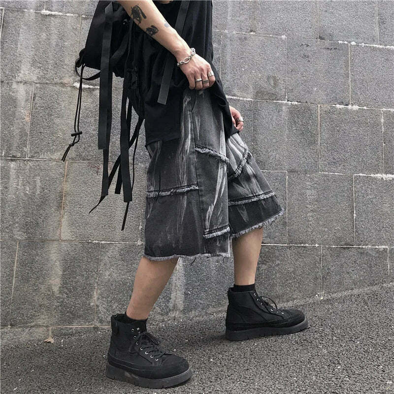 Y2K Rebellion Frayed Denim Shorts - Coquette Aesthetic Grunge Style Cargo Skirt