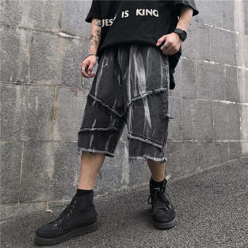 Y2K Rebellion Frayed Denim Shorts - Coquette Aesthetic Grunge Style Cargo Skirt