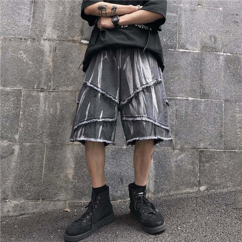 Y2K Rebellion Frayed Denim Shorts - Coquette Aesthetic Grunge Style Cargo Skirt