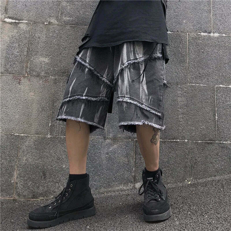 Y2K Rebellion Frayed Denim Shorts - Coquette Aesthetic Grunge Style Cargo Skirt