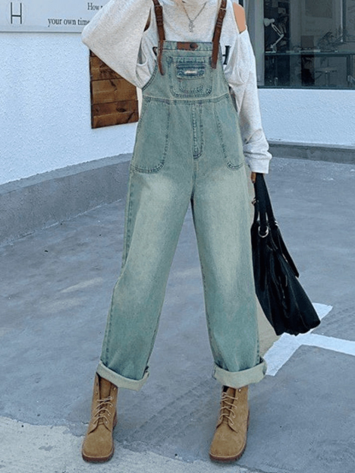 Y2K Retro Cargo Bib Jeans: Coquette Aesthetic with Grunge Style & Pastel Goth Vibe