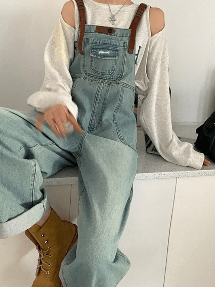 Y2K Retro Cargo Bib Jeans: Coquette Aesthetic with Grunge Style & Pastel Goth Vibe
