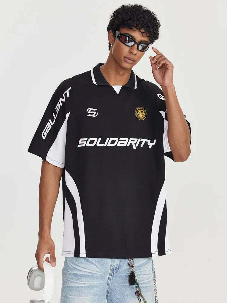 Y2K Retro Colour Block Sports Jersey - Niche Women's Fashion Aesthetic Top