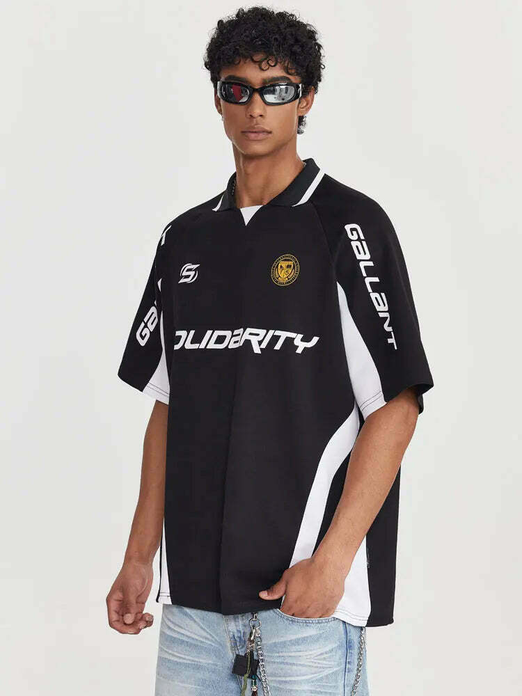Y2K Retro Colour Block Sports Jersey - Niche Women's Fashion Aesthetic Top